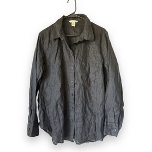 H&M Shirt Women L Button Down Linen Pocket Black Minimalist Relaxed - Picture 1 of 10