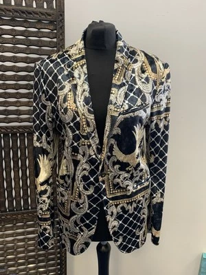 Rare Zara Man Velvet Blazer Jacket - Fantasy Men Prom Gold Eagle Tux - Size 38” - Image 1 of 4