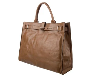Furla Tote Bag 100% Italian Leather Brown Double Top Handle Classic Travel - Picture 1 of 16