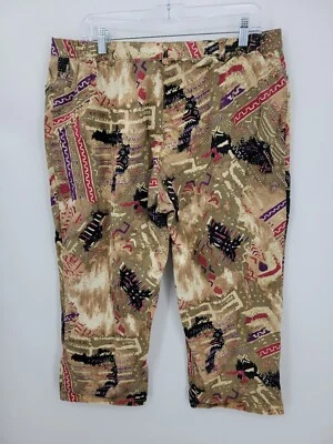 Harts of Palm Pants Womens 16 Tribal Aztec Straight Leg Chino Boho Artsy Cropped - Image 1 of 4