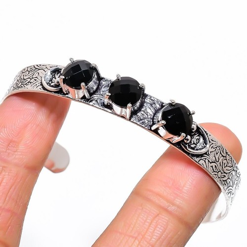 VALENTINO Bracciale Spinello Pietra Preziosa Nera Fatto a Mano Argento Sterling 925 Regolabile