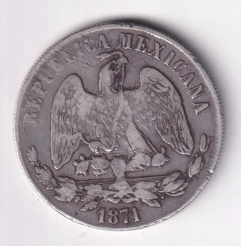 1871 Mexico UN PESO Cn P Republica Mexicana SILVER Coin eagle with snake Cover