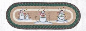 Braided Jute Hand Stenciled Oval Table Runner. Earth Rugs. SNOWMEN. 13" X 36" - Picture 1 of 1