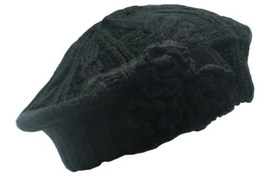 Boina de aspecto lindo y audaz con apliques de flores cálido y elegante cálido sombrero de punto Foto 1 de 3