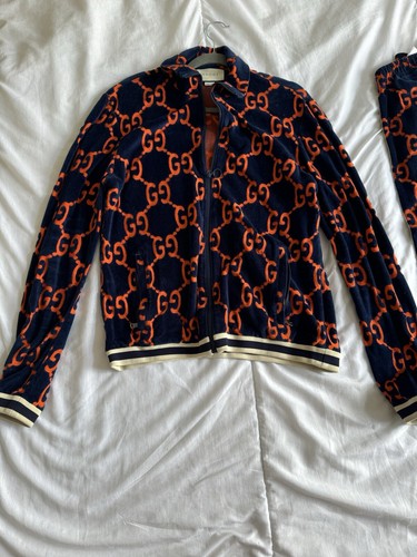 Giacca Gucci GG stampa ciniglia track top blu arancione media