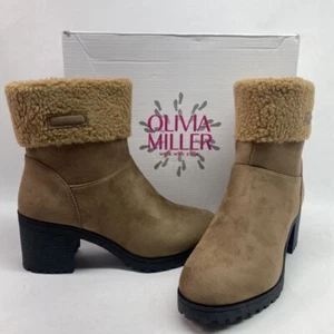 Olivia Miller Damen-Stiefeletten Stiefeletten braun Kunstwildleder Pelzblock Reißverschluss 7 neu - Bild 1 von 11