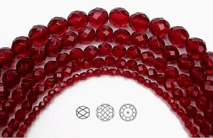 Czech Fire Polished Round Faceted Glass Beads in Siam color, dark red 3-12mm - Picture 1 of 12