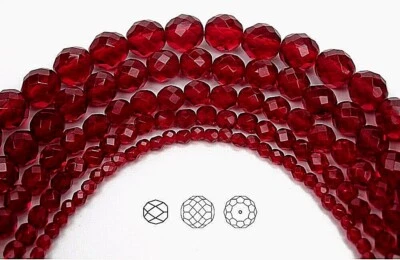 Czech Fire Polished Round Faceted Glass Beads in Siam color, dark red 3-12mm - Image 1 of 4