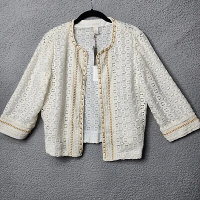 Blazer CHICO'S Mujer Talla 1 Crema Artesanal Adornado Encaje Chaqueta Nueva con Etiquetas  Foto 1 de 4