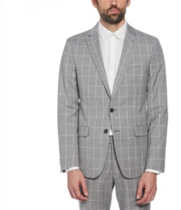 Original Penguin Blazer 38 Short Grey Wool Blend Stretch Plaid Windowpane Jacket - Picture 1 of 9