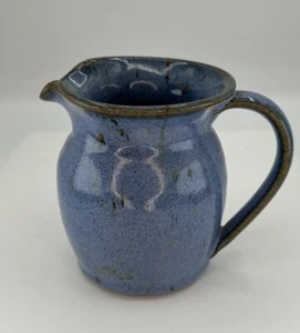 Studio Art Pottery Stoneware Mini Pitcher Creamer Blue Glaze Vintage - Picture 1 of 8