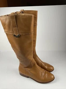 JACK ROGERS Classic Brown Leather Knee High Flat Boots Size 9.5M - Picture 1 of 11