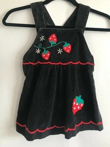 Happy Kids Velour Sz 4 Embroidered Applique Strawberry Flower Bib Overall Dress  - Picture 1 of 12
