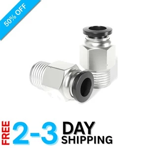 Compact Push-to-Connect Fittings, 1/4" OD x 1/8" NPT, Works with PU/PA/PE/PVC - Picture 1 of 9