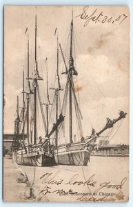 POSTCARD Lake Schooners at Chicago Illinois Sailboats 1907 - Picture 1 of 2