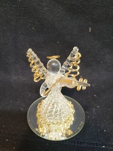 Vintage Spun/Blown Glass & Mirrored display Angel playing  a Violin -Free S&H - Picture 1 of 4