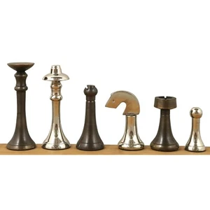 Juego de figuras de ajedrez de lujo de metal latón contemporáneo de 3,1" - plata y antigüedad - Imagen 1 de 10