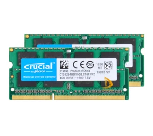 Crucial 2x 4GB 2RX8 PC3-12800S DDR3 1600Mhz SODIMM 204Pin Laptop Memory RAM - Picture 1 of 9