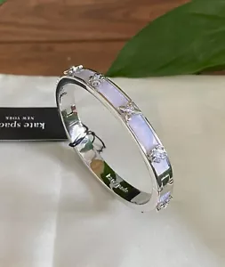 Signed Kate Spade New York Heritage Bloom Hinged Bangle White Silver Gold £135 - Picture 1 of 23