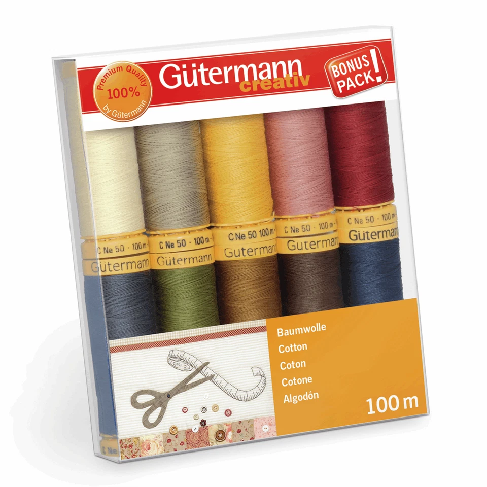 Gutermann Thread Set: Natural Cotton C No. 50 - 10 x 100m - Colour Assortment 3 - Image 1 of 1