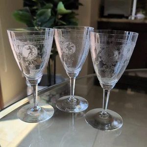 VINTAGE HEISEY Crystal Pied Piper Water Goblets 7 1/8” - Picture 1 of 5