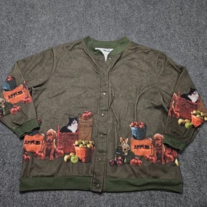 Vintage Blair 2X Snap Front Sweater Jacket Cats Dogs Apples Grandmacore Farmcore - Picture 1 of 7