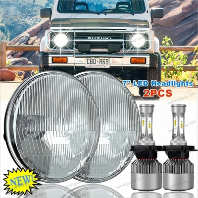 New Pair 7" inch Round LED Headlights High Low Beam For Suzuki Samurai 1986-1995 - Image 1 of 4