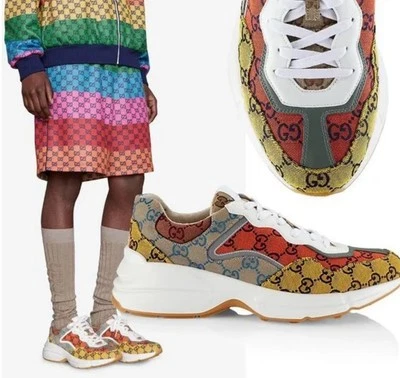 Подлинный GUCCI кроссовки RHYTON GG логотип многоцветный холст туфли sz 8,5 (США 9) - Изображение 1 из 4