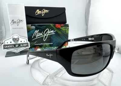 ÓCULOS DE SOL MAUI JIM PEAHI MJ 202-02 PRETO BRILHANTE COM ENVOLTÓRIO POLARIZADO CINZA NEUTRO - Imagem 1 de 4
