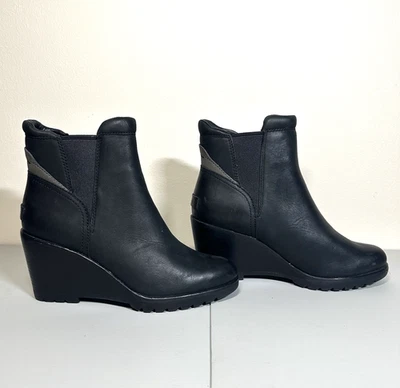 Womens Sorel After Hours Chelsea Leather Ankle Wedge Boots Waterproof sz 8 Black - Image 1 of 4