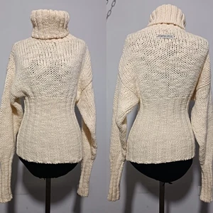 Suéter Diesel Grueso Tejido Talla S Lana Cuello Alto Ajustado Crema/Marfil - Imagen 1 de 16