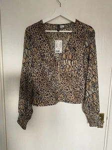 H&M Women’s Animal Print Blouse Size 38 M – Button Front – NWT - Picture 1 of 11
