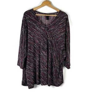 Maggie Barnes Womens Tunic Top Size 5X Purple Polka Dots V-Neck 3/4 Sleeve - Picture 1 of 8