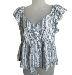 Top de mujer Japna grande bebé muñeca manga aleteada corta azul peplum marfil floral - Imagen 1 de 6