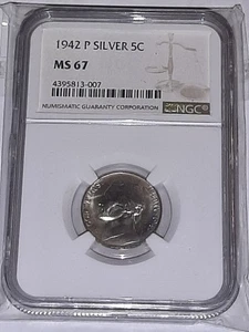 1942 P Jefferson Wartime Silver Nickel NGC MS67 Excellent Coin For Collectors  - Picture 1 of 3