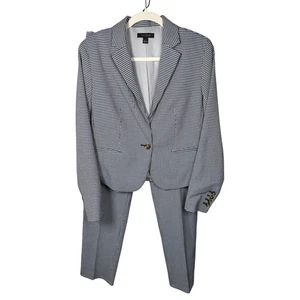 Ann Taylor The Eva White & Blue Gingham Plaid Blazer & Pant Suit Set Women's 4/6 - Picture 1 of 12