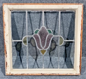 Tulip Stained Glass Window ~ Vintage 22x21 inches - Picture 1 of 8