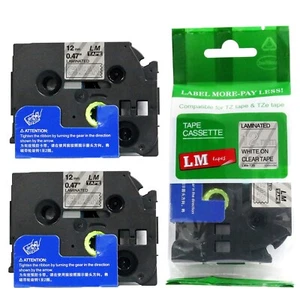 Paquete de 2 cintas transparentes blancas de 12 mm para fabricante de etiquetas P-touch modelo PT1190, PT-1190 - Imagen 1 de 1