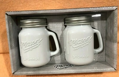 Jarro de pedreiro branco vidro opaco conjunto de shaker de sal e pimenta com alça TTU NOVO NA CAIXA 3 1/4 - Imagem 1 de 4