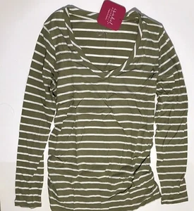 Ingrid & Isabel Maternity Green/Cream Striped Shirt -Women's Size M NEW - Picture 1 of 2