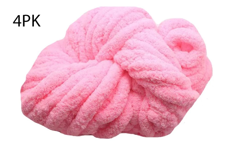 4PK Hot Pink Chenille Chunky Yarn Jumbo Thick Knit Blanket Crochet Amigurumi - Image 1 of 1
