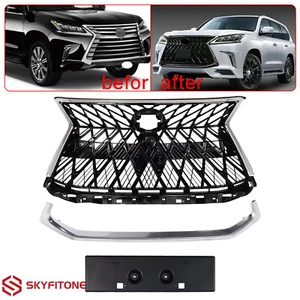 Fits Lexus LX570 2016-2021 Sport Style Front Grille Grill Chrome Molding Trim - Picture 1 of 7