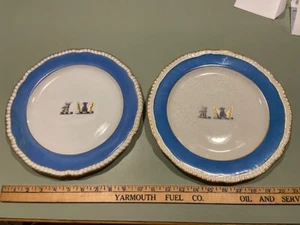 Near pair 11" Armorial Coat of Arms Goat & phoenix crest plates as is - Picture 1 of 6