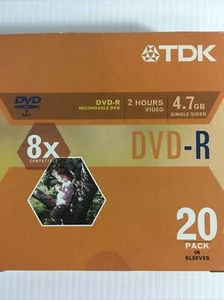 TDK DVD-R Recordable DVD 2hrs 4.7GB 8X Compatible 20 Pack Factory Sealed - Picture 1 of 7