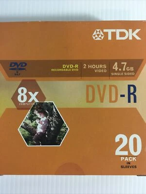 TDK DVD-R Recordable DVD 2hrs 4.7GB 8X Compatible 20 Pack Factory Sealed - Image 1 of 4