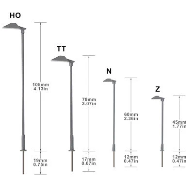 Evemodel 5pcs Model Trains HO TT N Z Scale Metal LED Lamp Street Lights LD01 - Image 1 of 4
