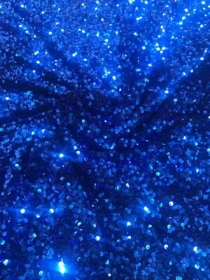 Royal Blue Stretch Velvet with All Over Sequins, 54", 2-Way Stretch, BTY - Image 1 of 4