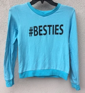 $56 NWT So Nikki Brand Blue Super Soft #BESTIES V Neck Long Sleeve Sweatshirt S - Picture 1 of 2