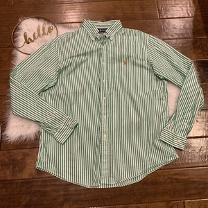 Camisa Polo Ralph Lauren Para Hombre Talla XL Verde Blanco Rayas Naranja Poni Ajuste Personalizado - Imagen 1 de 10