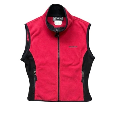 Vintage Obermeyer Fleece Vest Women's Medium Embroidered Logo Red Black Full Zi - Image 1 of 4